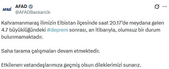 Kahramanmaraş'ta 4.7 büyüklüğünde deprem