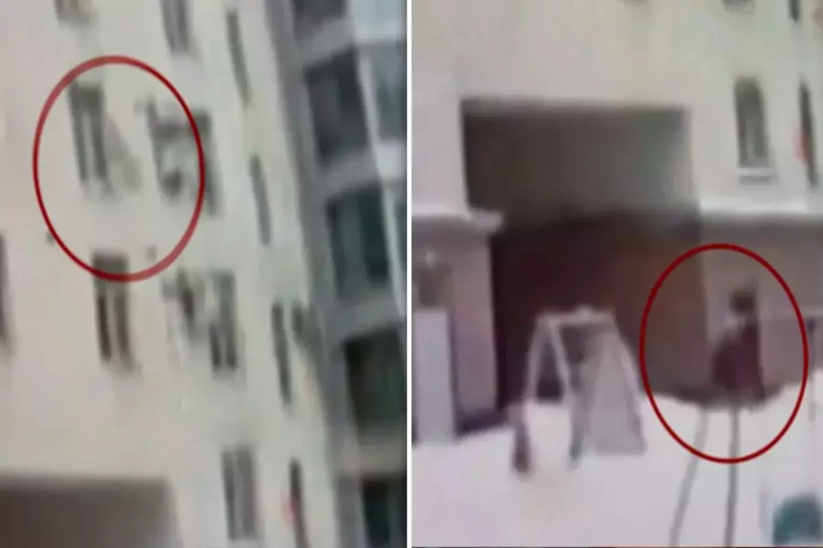 Mucizenin ta kendisi! 10. kattan düşen çocuğu montla yakaladı
