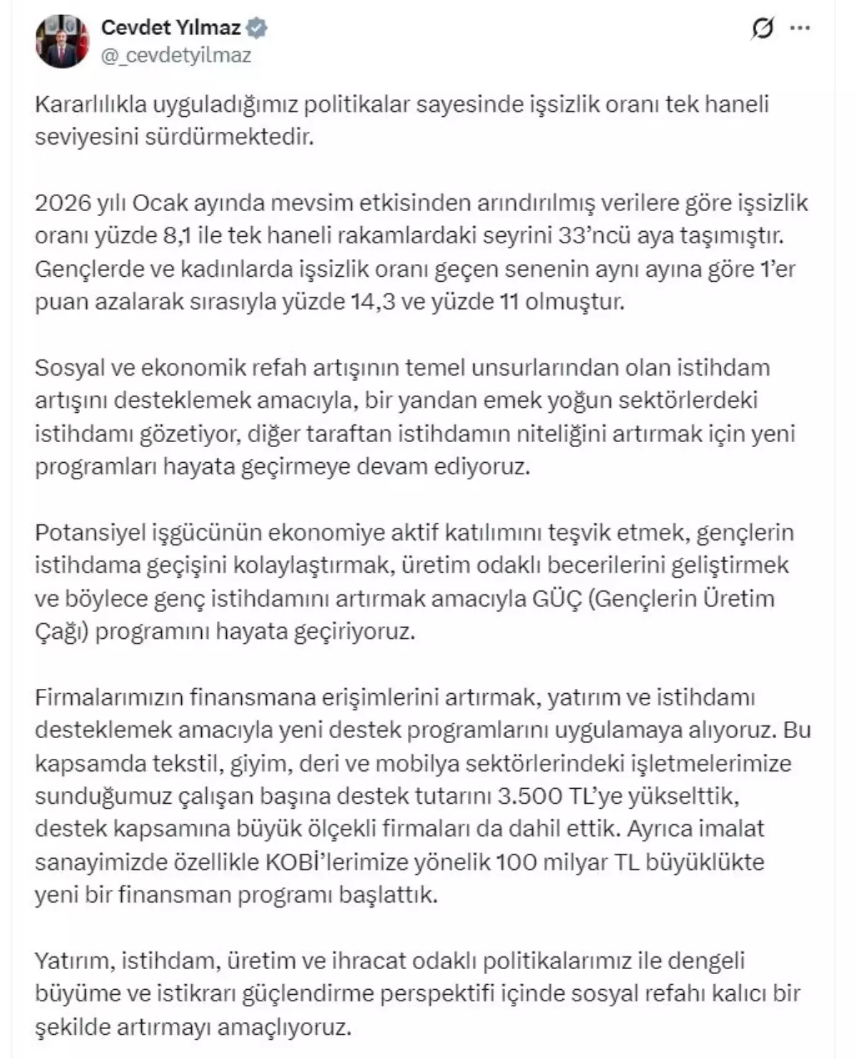 İstihdamda Tek Haneli Oran