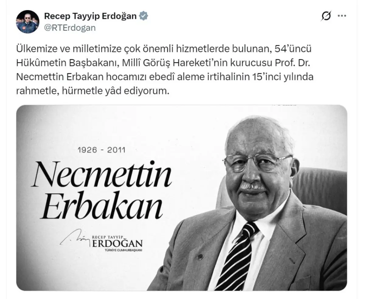 Cumhurbaşkanı Erdoğan, Erbakan\'ı andı