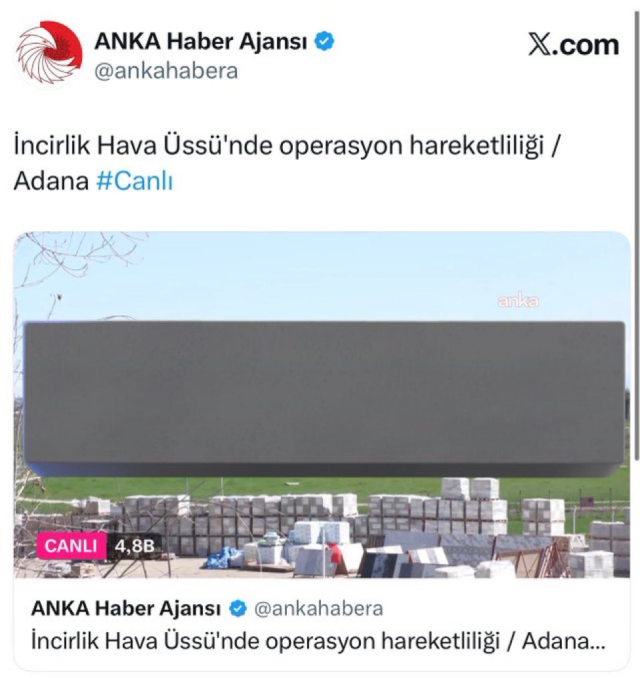 ANKA'nın İncirlik'teki canlı yayına jet soruşturma