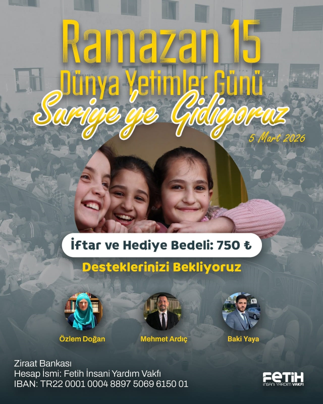 Fetih İnsani Yardım Vakfı'ndan Suriye'deki yetimler için destek programı