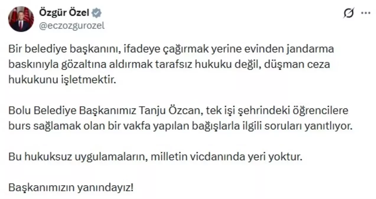Özgür Özel\'den Tanju Özcan\'a Destek