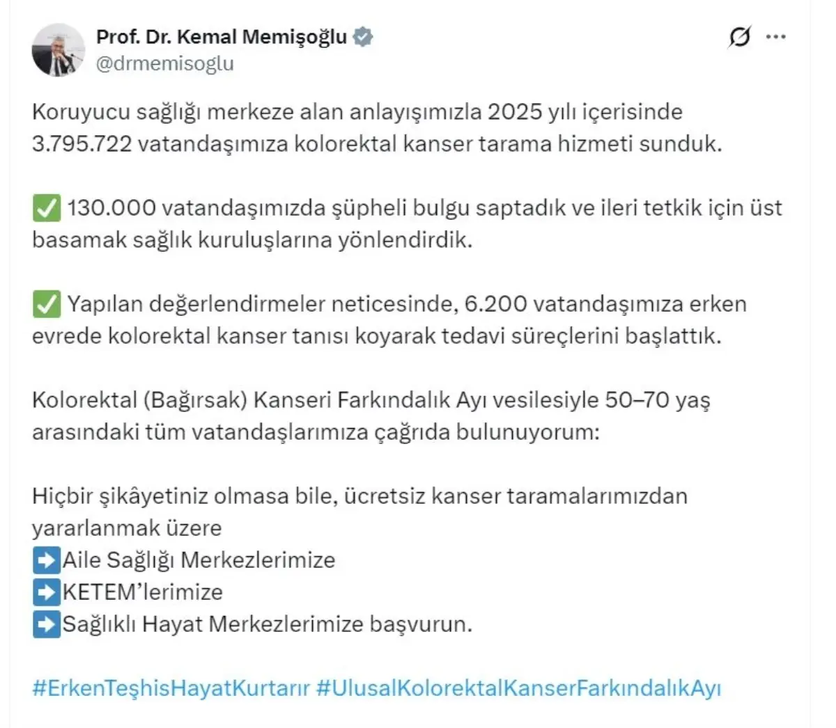 Kolorektal Kanser Tarama Hedefi Aşıldı