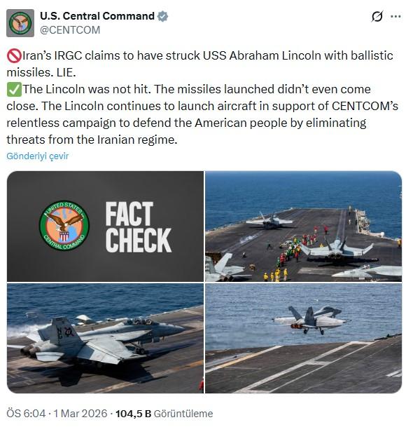 'İran Abraham Lincoln'ü vurdu' iddiası! ABD'den açıklama geldi