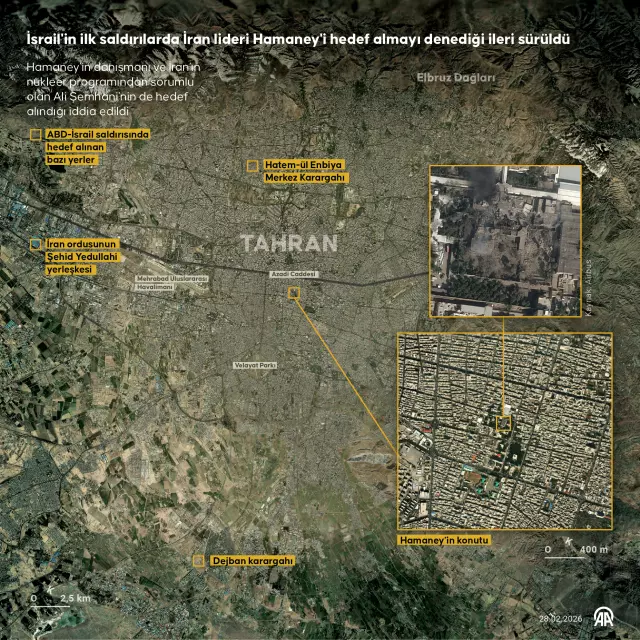 İsrail'in 30 bombayla vurduğu Hamaney'in konutunun önceki ve sonraki hali görüntülendi