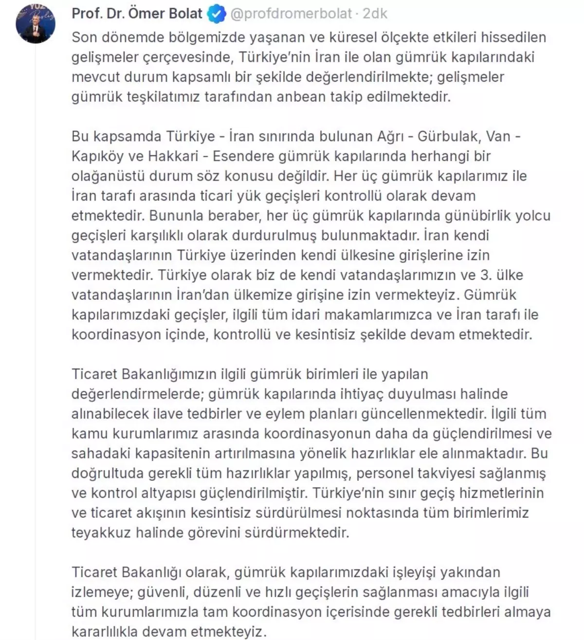 Türkiye-İran Gümrük Kapılarındaki Durum