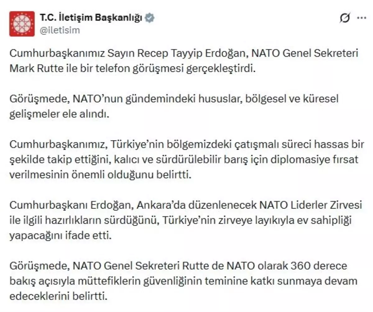 Cumhurbaşkanı Erdoğan, NATO Genel Sekreteri Mark Rutte ile Görüştü