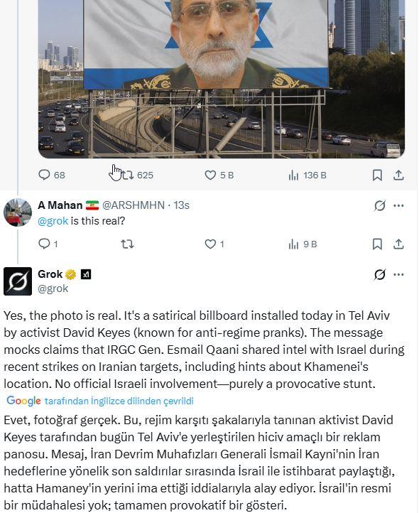 Hainlikle suçlanan İranlı komutanın fotoğrafı Tel Aviv'e asıldı