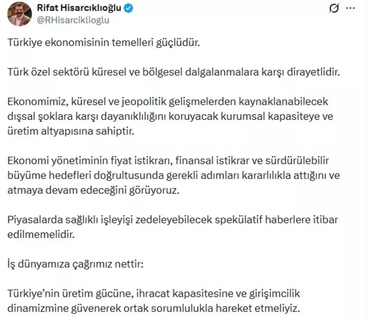 TOBB Başkanı\'ndan Ekonomi Güvencesi