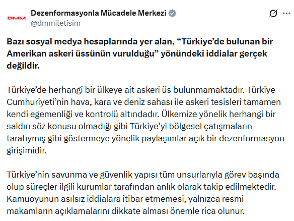 'Türkiye'deki ABD üssü vuruldu' iddiasına İletişim Başkanlığından jet yalanlama