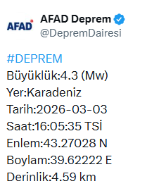 Karadeniz açıklarında korkutan deprem