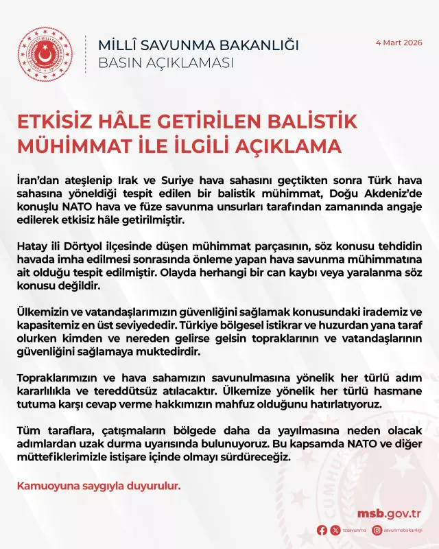 İran'dan atılan balistik füze Türk hava sahasında düşürüldü İran'dan atılan balistik füze Türk hava sahasında düşürüldü
