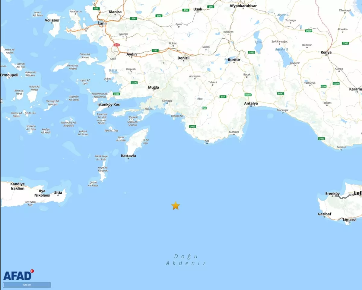 Kaş Açıklarında 4.5 Büyüklüğünde Deprem