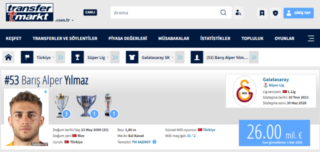 Barış Alper Yılmaz Süper Lig'in en değerli Türk oyuncusu oldu