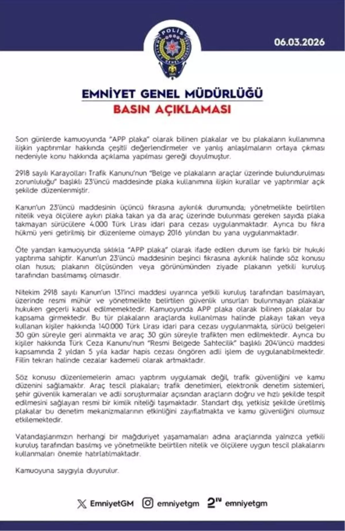 APP Plaka Kullanımına Ceza Uygulaması