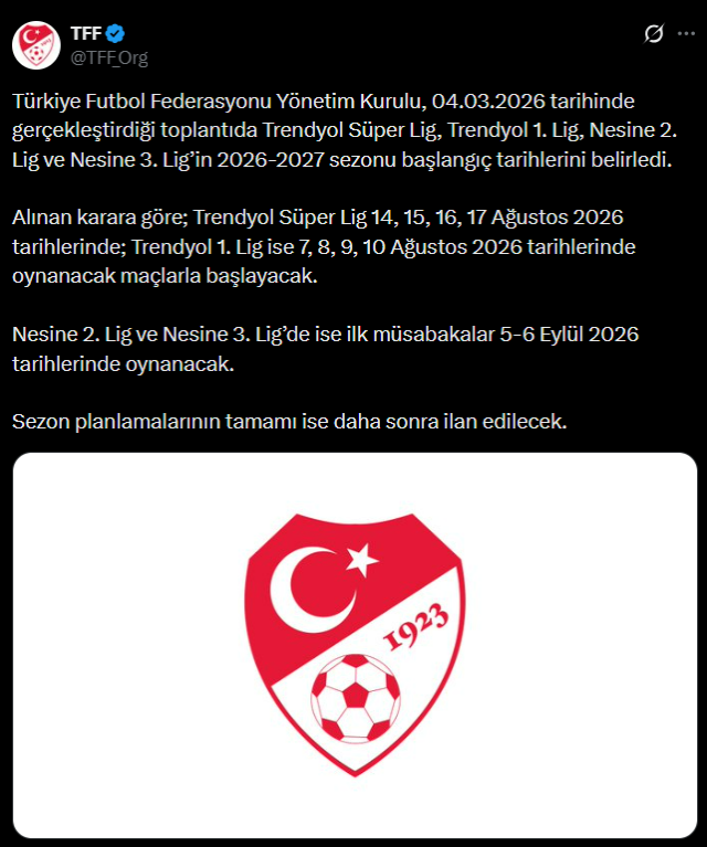 Resmi açıklama geldi! İşte Süper Lig'de yeni sezon başlangıç tarihi