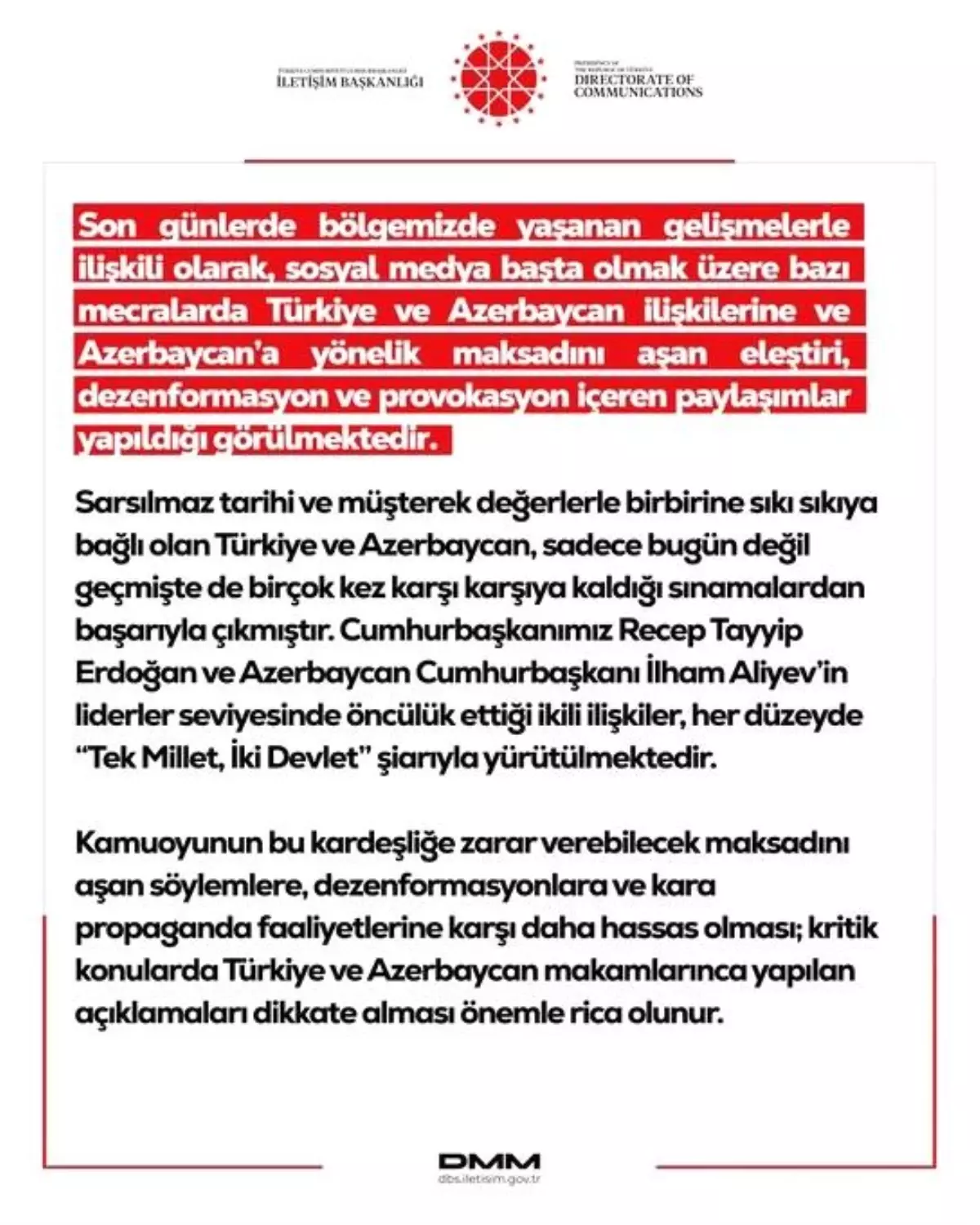 DMM: Türkiye ve Azerbaycan ilişkilerine yönelik dezenformasyon içeren paylaşımlar yapılıyor