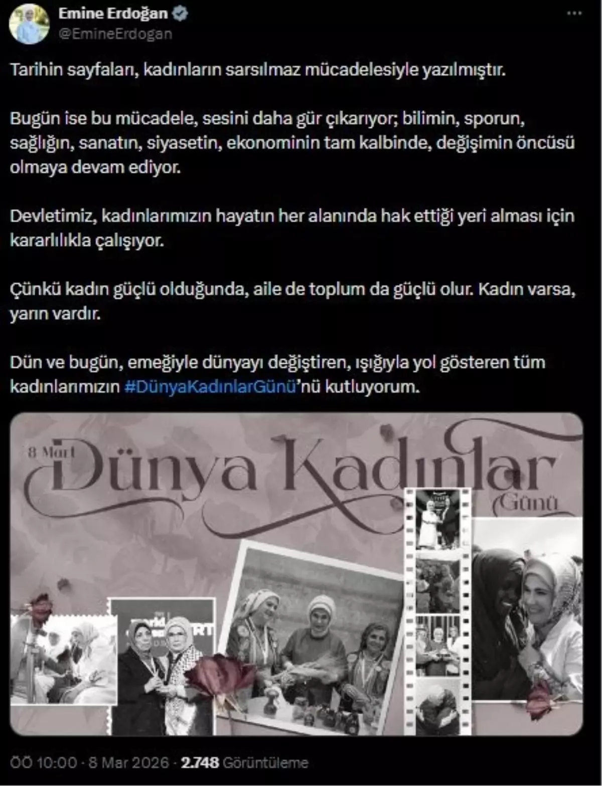 Emine Erdoğan\'dan Dünya Kadınlar Günü Mesajı