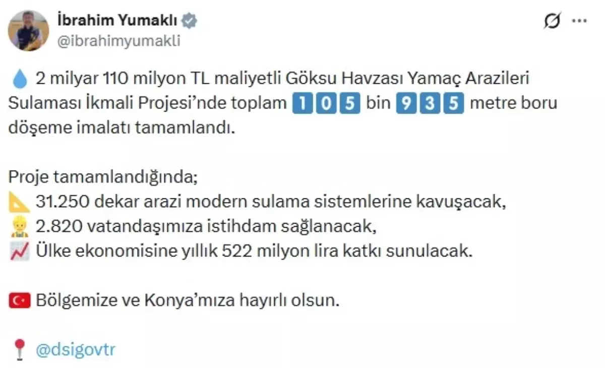 Göksu Havzası Sulama Projesi Tamamlandı