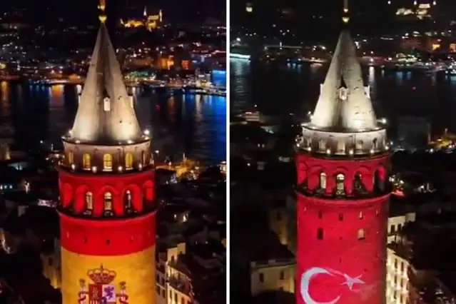 Galata Kulesi, Türk ve İspanyol bayraklarıyla aydınlandı
