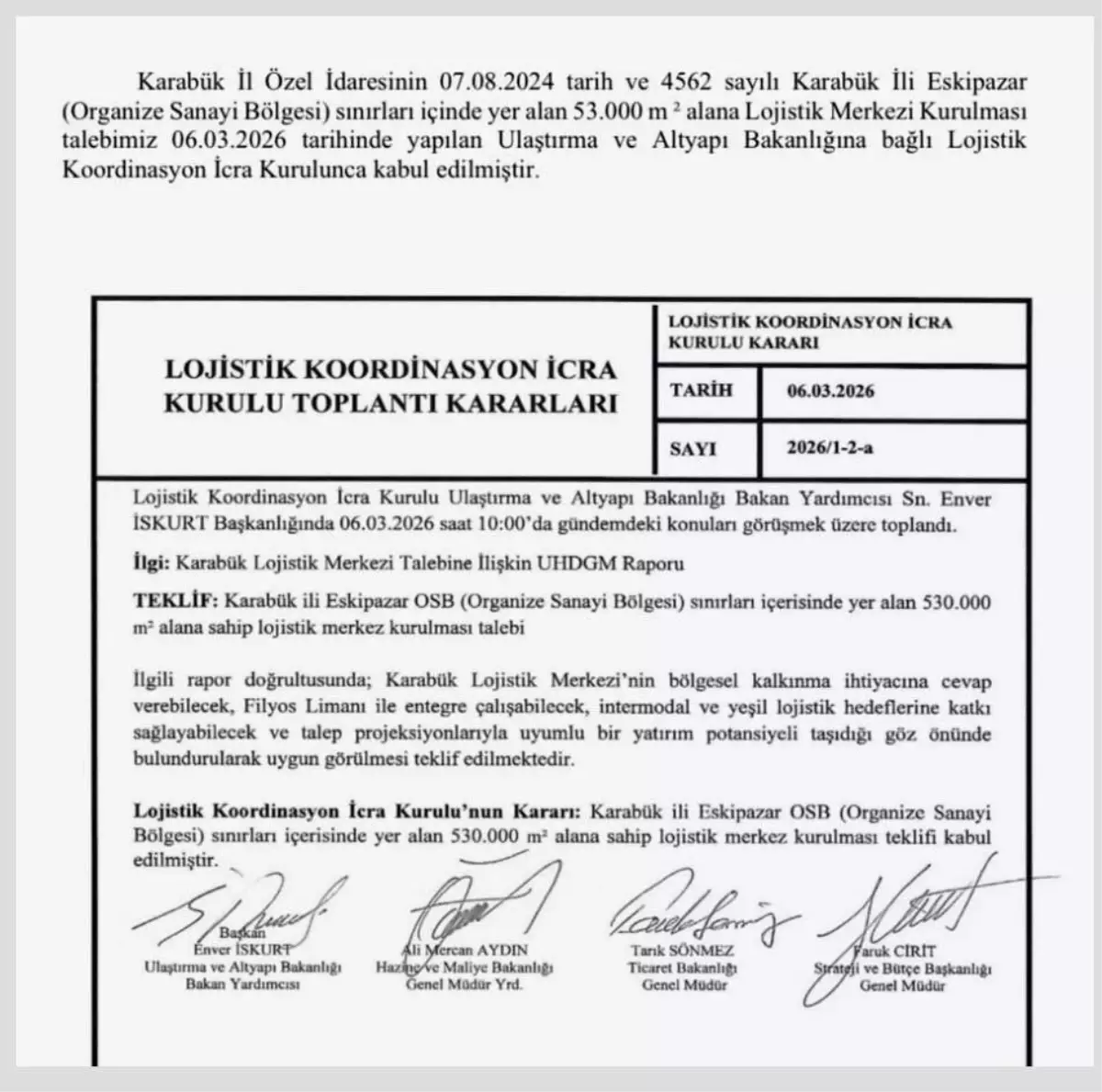 Karabük\'te Lojistik Merkezi Onaylandı