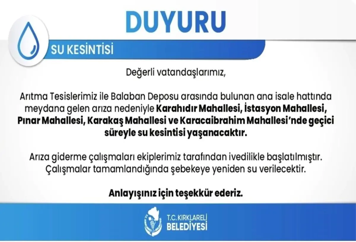 Kırklareli\'nde su kesintisi Ramazan\'da vatandaşları mağdur etti
