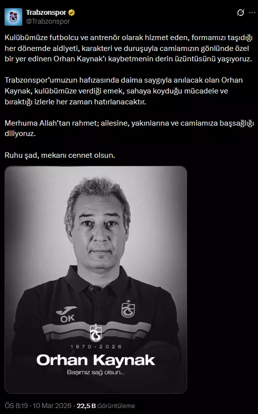 Trabzonspor Yardımcı Antrenörü Orhan Kaynak hayatını kaybetti