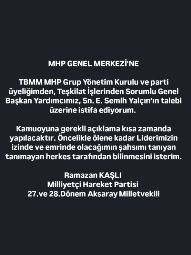 Disiplin kuruluna sevk edilen Ramazan Kaşlı MHP'den istifa etti