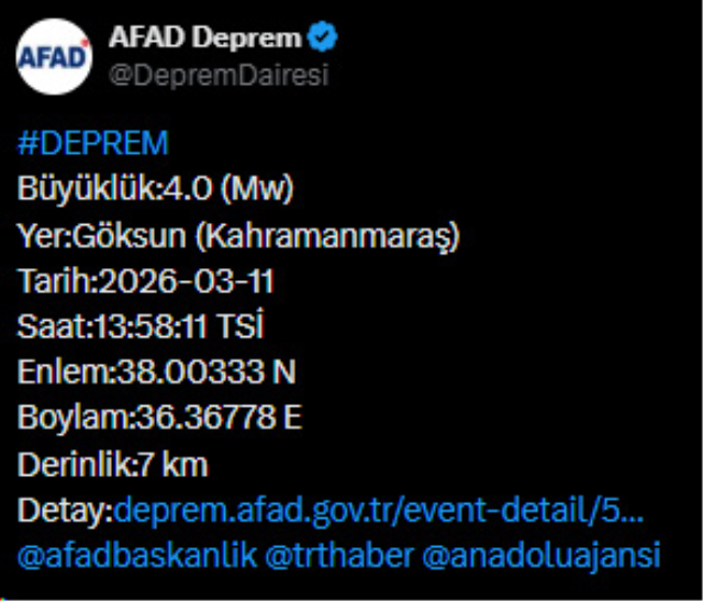 Kahramanmaraş'ta korkutan deprem