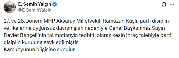 Talimat Bahçeli'den: Ramazan Kaşlı MHP'den ihraç ediliyor