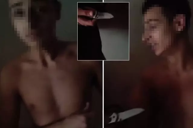 Dehşete düşüren görüntü: Bir kadın, biri yarı çıplak diğeri bıçaklı iki erkek