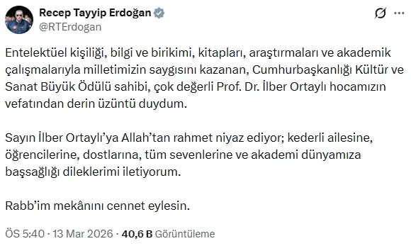 Cumhurbaşkanı Erdoğan'dan İlber Ortaylı için baş sağlığı mesajı