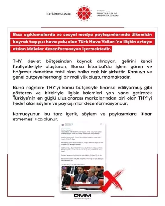 DMM’den THY Dezenformasyon Açıklaması
