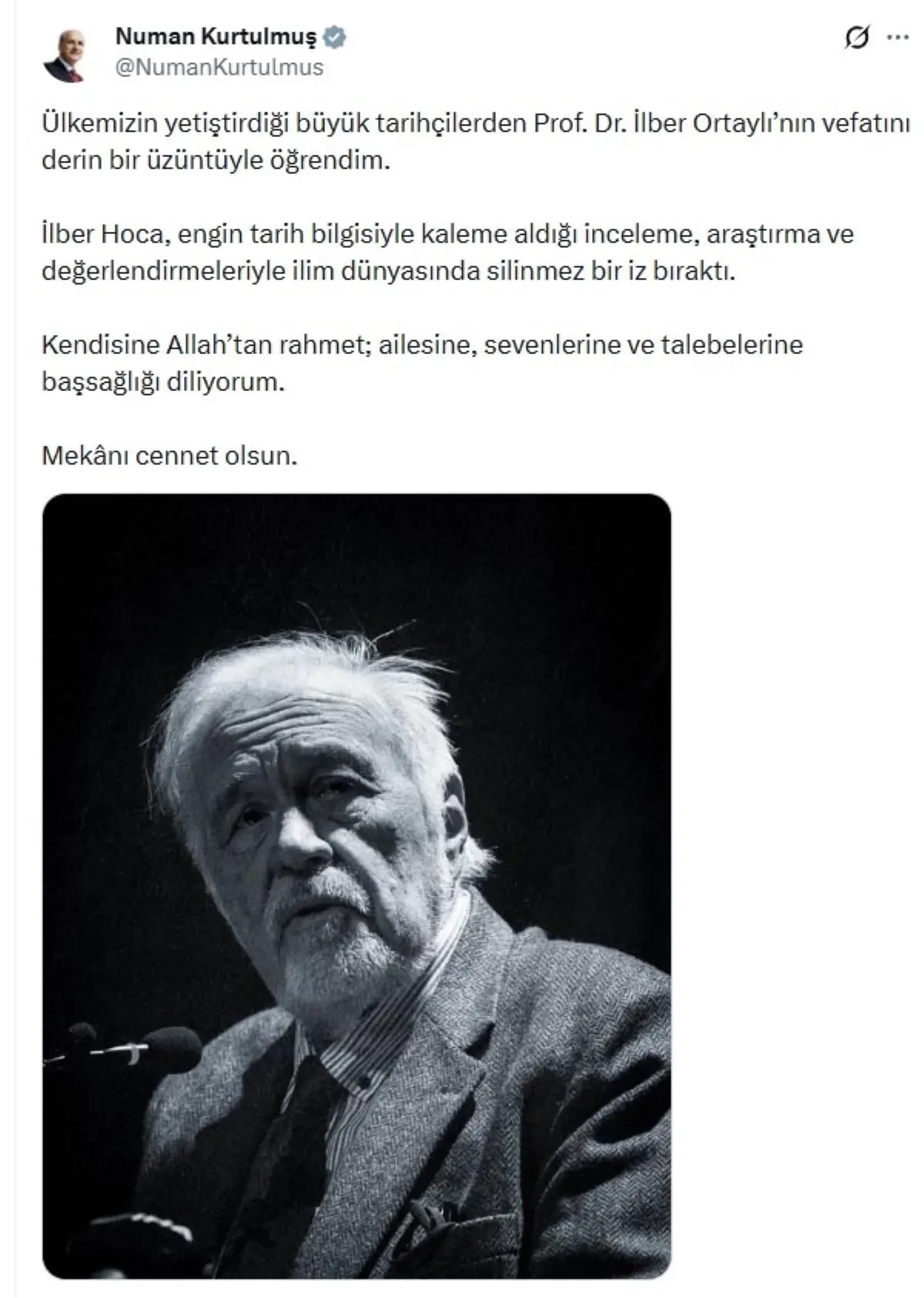 İlber Ortaylı\'ya Taziye Mesajı