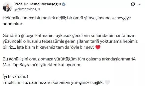 Bakan Memişoğlu’ndan Tıp Bayramı Mesajı