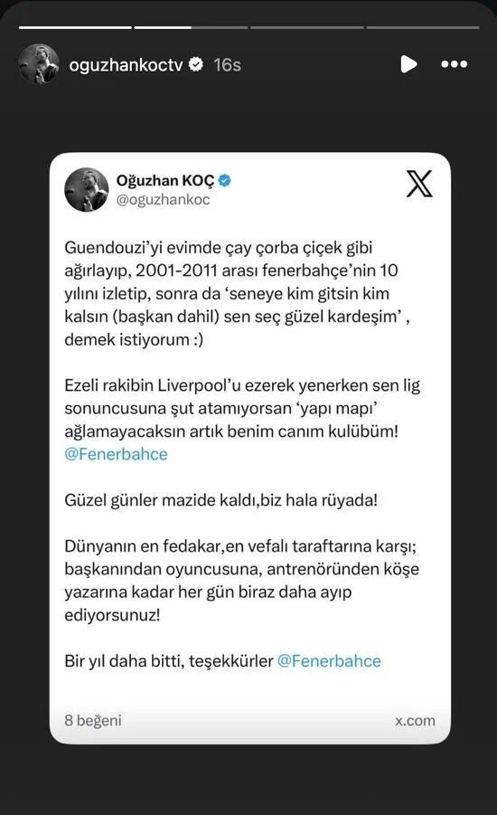 Fenerbahçe, şarkıcı Oğuzhan Koç'u da çıldırttı