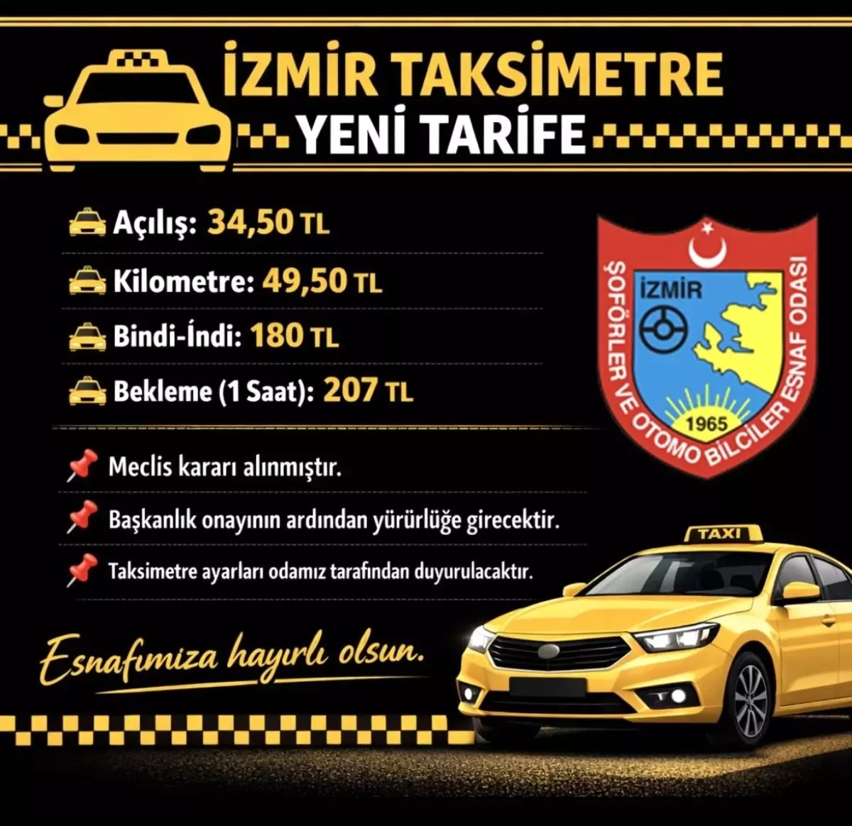 İzmir\'de taksilerin indi bindi ücreti 180 lira oldu