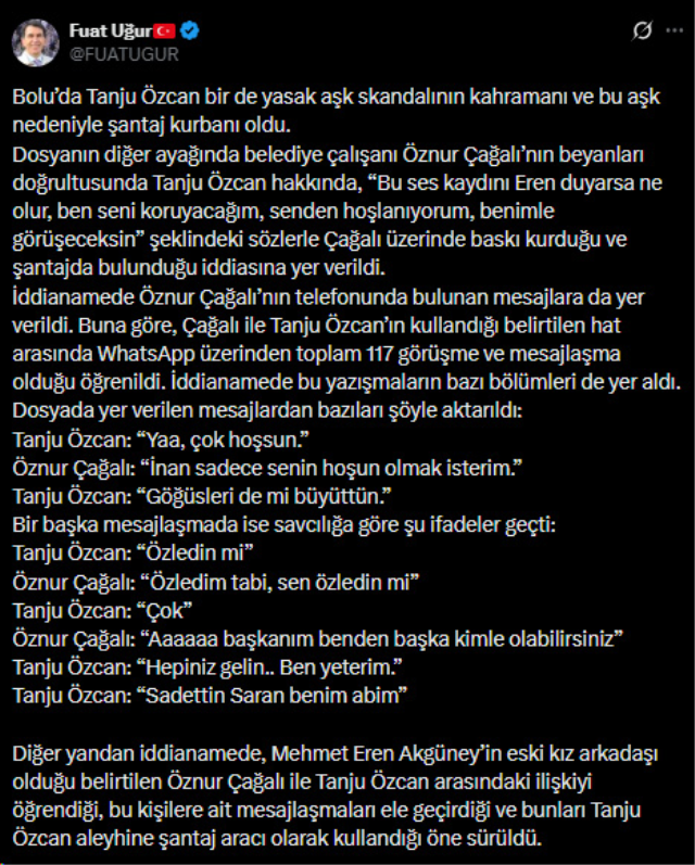 Tanju Özcan dosyasında yasak aşk iddiası! Mesajlar ifşa oldu: Hepinize yeterim