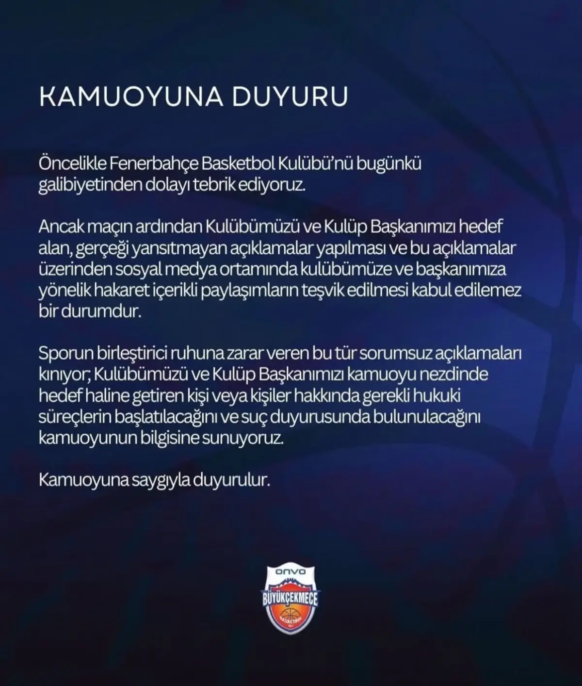 Büyükçekmece\'den Fenerbahçe\'ye Tepki