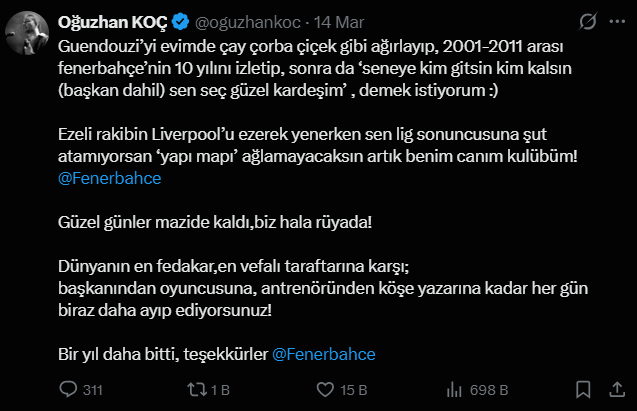 Oğuzhan Koç Fenerbahçe'nin puan kaybı sonrası kendinden geçti