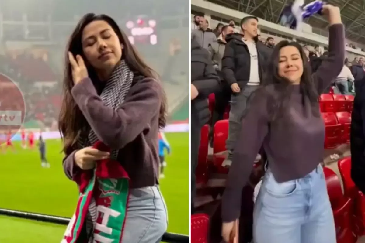 Saç örme videosu ile gündeme gelen hemşire, Amedspor maçında kendinden geçti