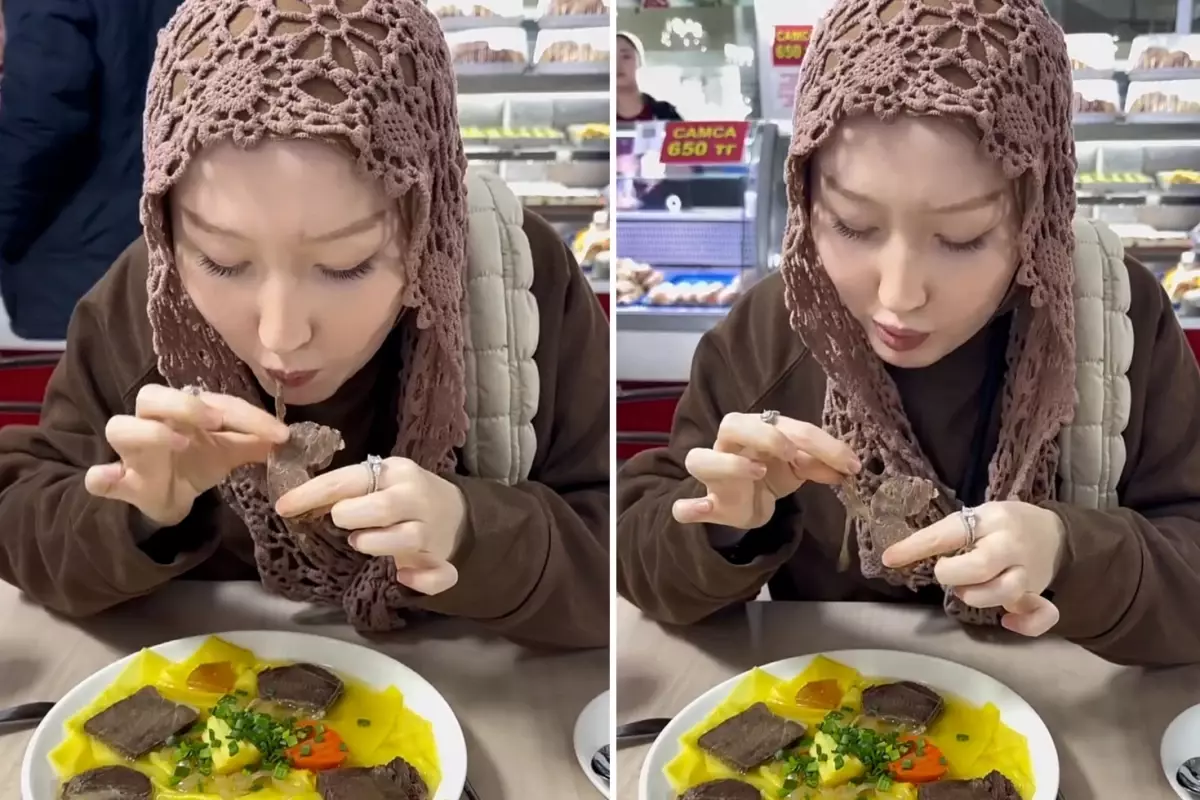 At eti yiyen kadın o anları kayda alıp paylaştı: İlk lokmada...