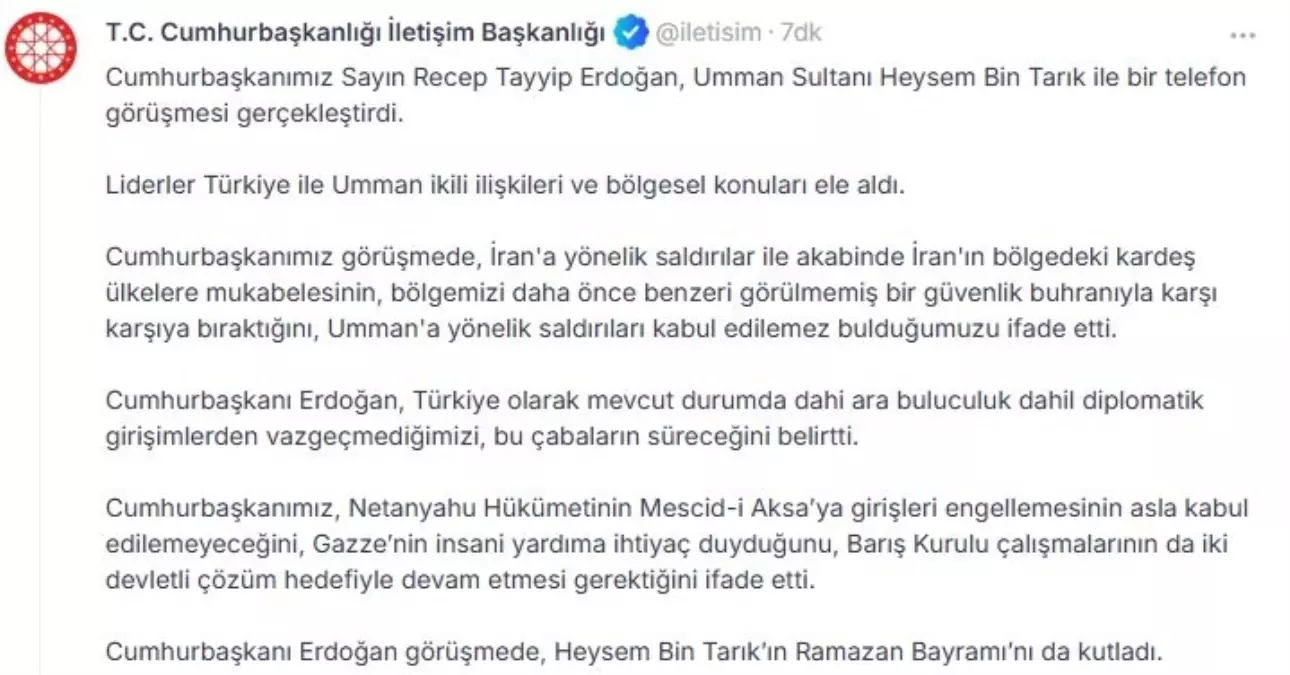 Cumhurbaşkanı Erdoğan, Umman Sultan Heysem Bin Tarık ile görüştü