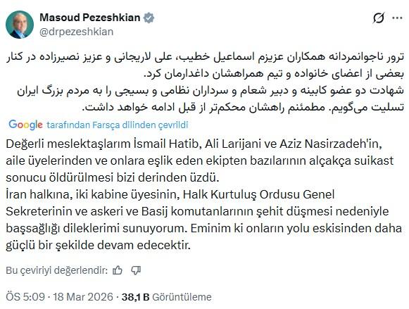 Pezeşkiyan, İstihbarat Bakanının öldüğünü doğruladı