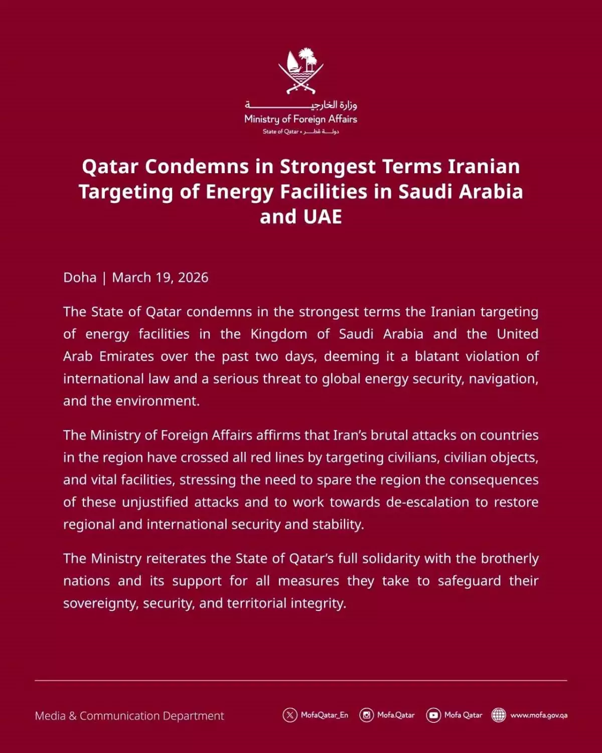 Katar\'dan İran\'a Sert Tepki