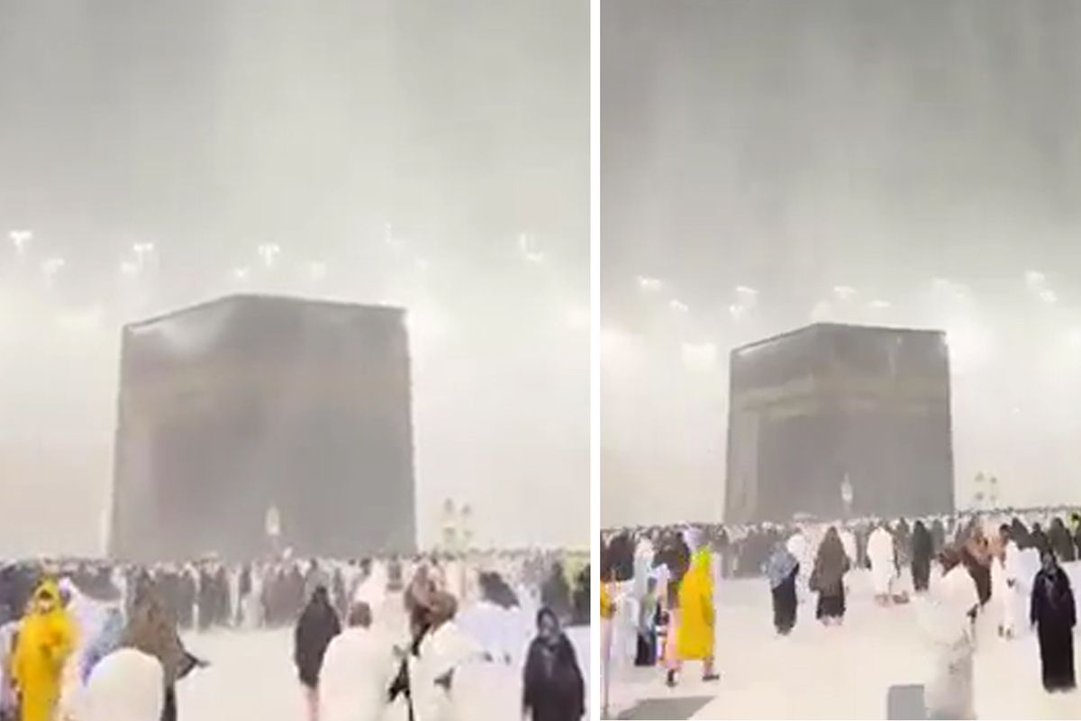 Ramazanın son günü Kabe\'de yağmur altında dua