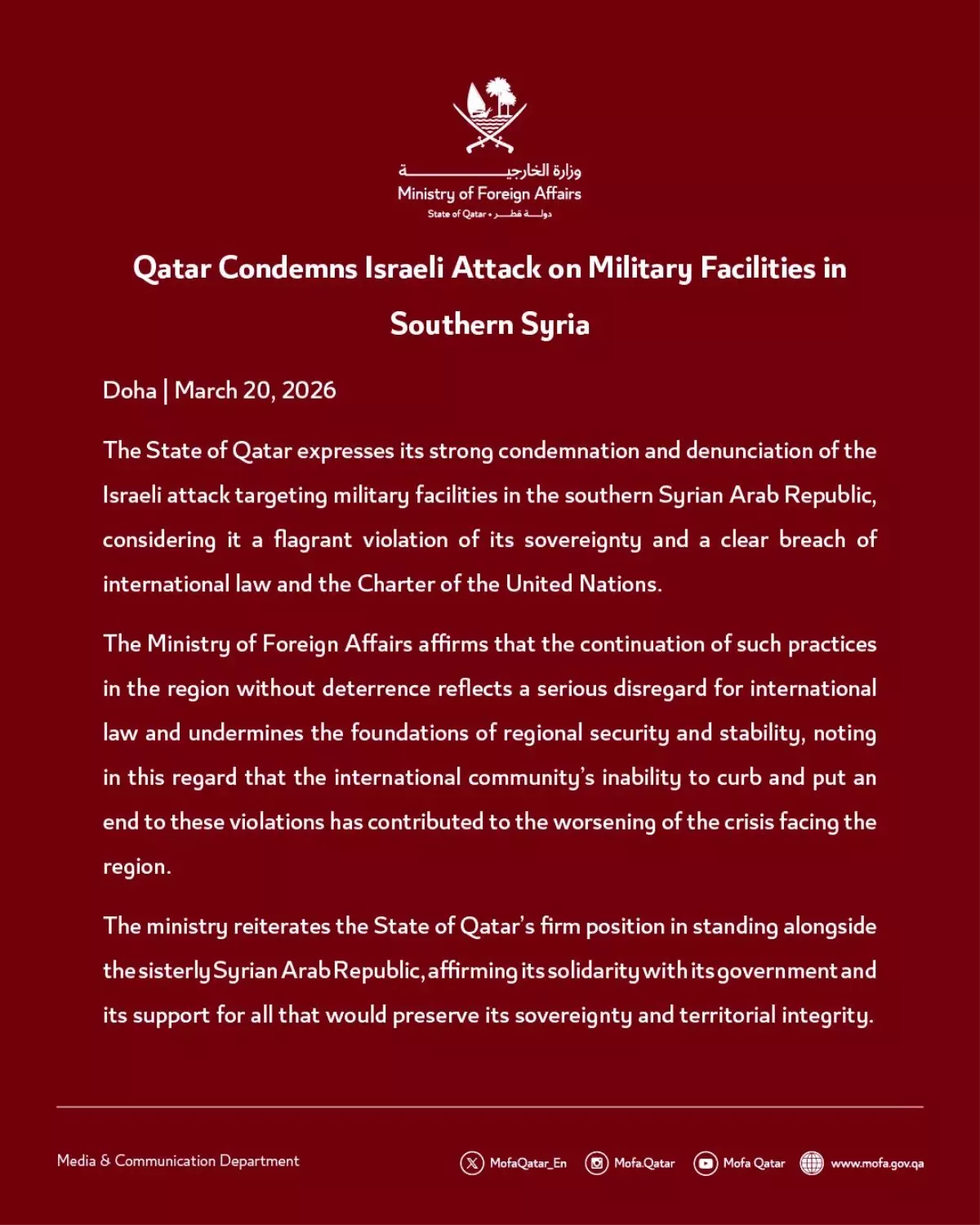 Katar\'dan İsrail\'e Sert Tepki