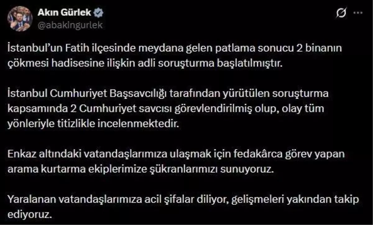 İstanbul\'da Patlama: İki Bina Çöktü, Soruşturma Başlatıldı