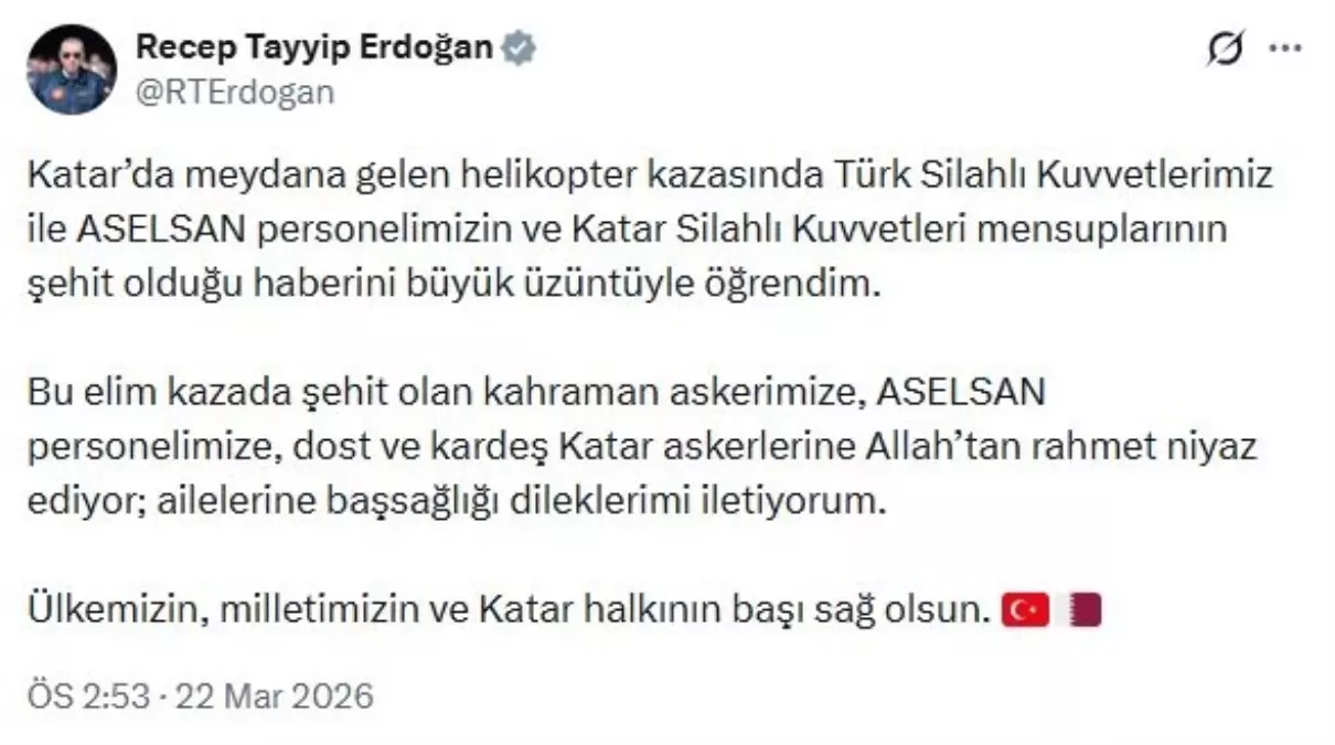 Cumhurbaşkanı Erdoğan: Milletimizin ve Katar halkının başı sağ olsun